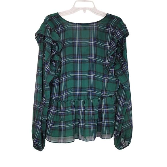 Torrid Chiffon Ruffled Surplice Crop Top Long Sleeve Plaid Green Womens Size 1 - Picture 4 of 8